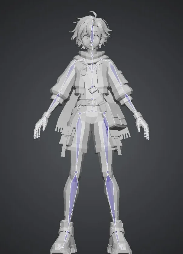 The P2 courier in x-ray view with the auto-rig skeleton visible through the body.